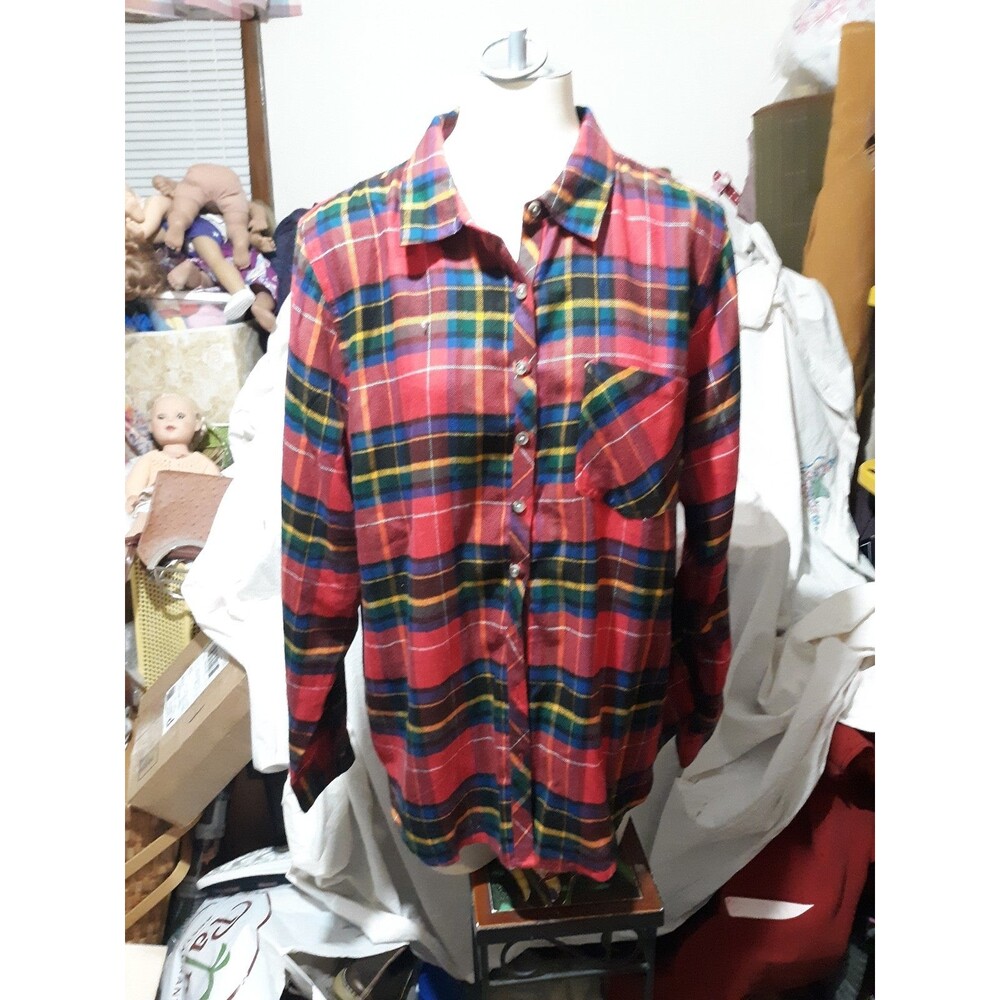 Womens Maurice Red Plaid Flannel shirt sz 1X